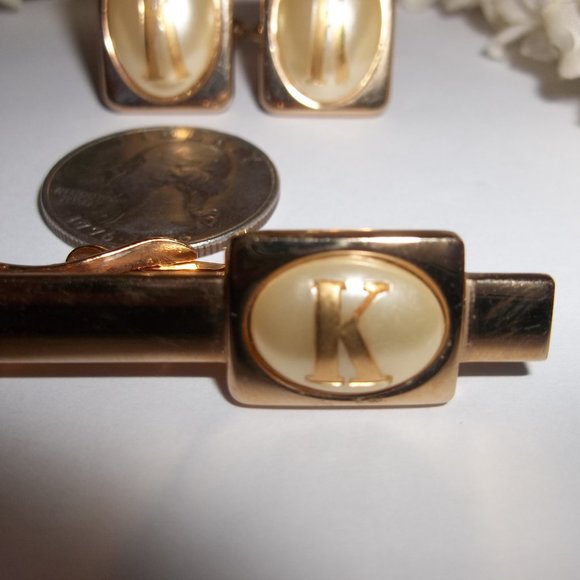 VINTAGE Swank, Swank Cufflink, Swank Tie Clip, Swank Men's K Initial Letter 8316 - Picture 4 of 10